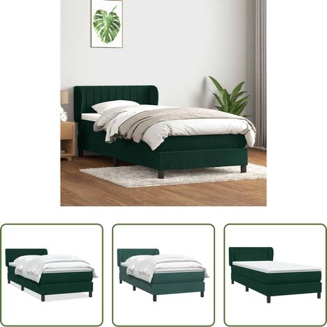 Matelas à ressorts ensachés - Sommier à lattes de lit et matelas vert foncé 80x220 cm velours (1/5)