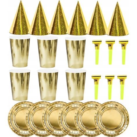 Set: Tassen, Teller, Hüte, Gold (1/5)
