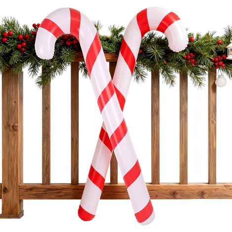 Décoration de Noël Canne en Sucre XXL - 120 cm Grande décoration de Noël Gonflable Canne en Sucre Décorate de fête de Noel,2Pcs Déco Sapin de Noel Canner en sucrer Boules Noëli gonflables Extérieur