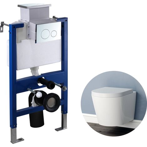 Wall Hung Toilet 0.82M Concealed Cistern Frame Set Round WC pan Soft Close Seat white (1/5)