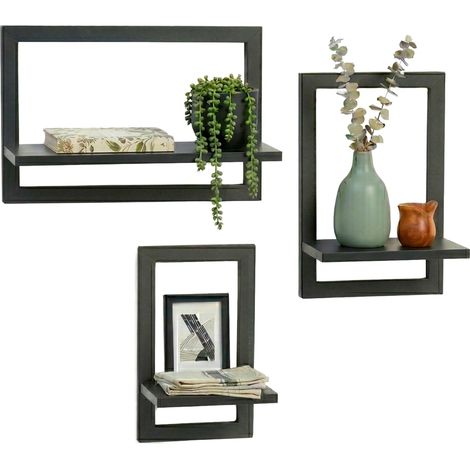 Étagère Murale, Lot de 3, métal et MDF, 3 Tailles, Couloir (1/5)
