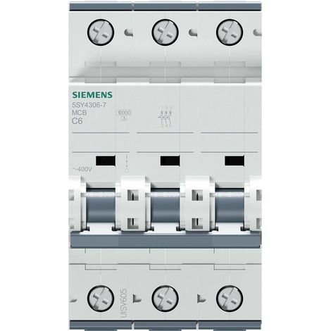 Siemens Interruptor automático de protección de línea 400V 10kA, 3 polos, C, 6A, T=70mm, 5SY43067