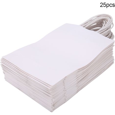 25 Pochettes Cadeau en Papier Kraft Blanc pour Mariage, Sachets de Friandises avec Poignée (1/5)