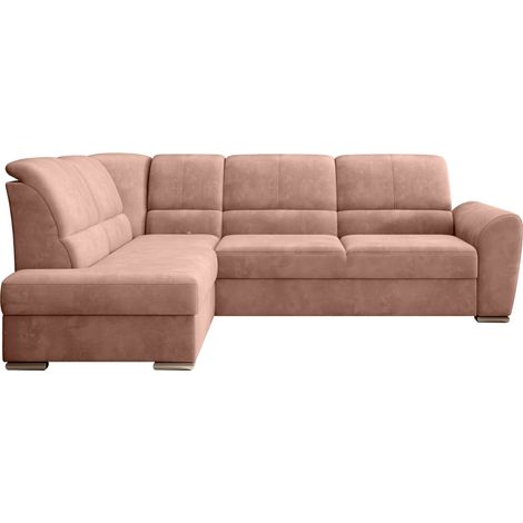 Canapé angle gauche convertible tissu doux rose et pieds acier chromé Zabor 270cm (1/5)