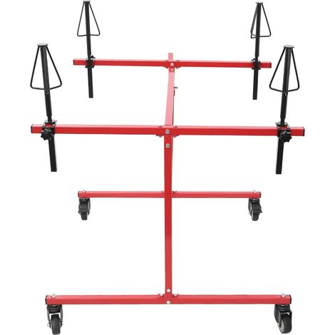Support de peinture rotatif, professionnel, avec 4 jantes, réglable pour ailes, portes, pare-chocs, 90 x 90 x 80 cm (rouge)