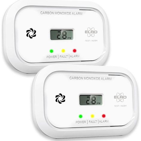 Détecteur de monoxyde de carbone ELRO FC5010 lot de 2 écran LCD alarme 85 dB batterie 10 ans EN50291 Blanc