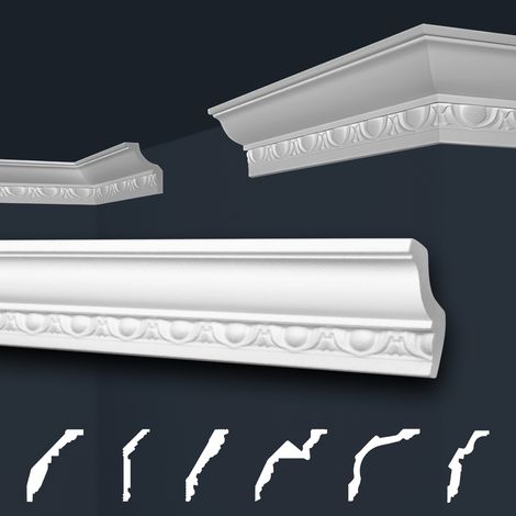 Moulures de stuc à motifs blancs, EPS Styropor ajustement forme, Paquets d'épargne Marbet série B: B-8 / 48x57mm, 20 Mètres / 10 Bandes