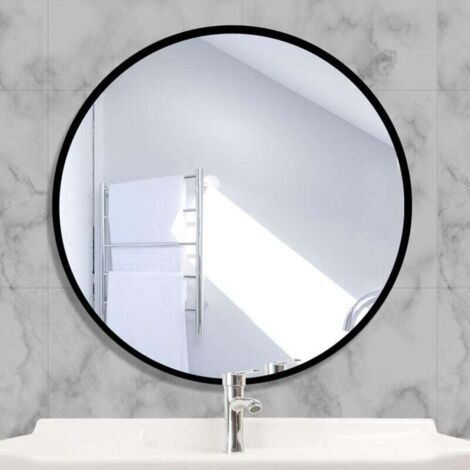 Round Glass Mirror 40x40cm HD Wall Mirror with Square Metal Frame for Vanity Bathroom Living Room Bedroom (Black)… (1/3)