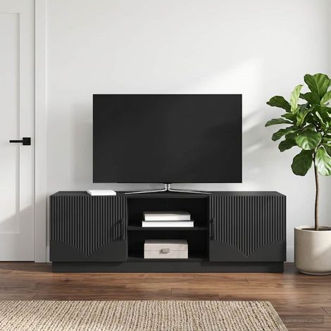 Meuble TV avec rangement et éclairage LED, bois d’ingénierie noir, 150 x 31 x 47 cm - PANGIVO (1/5)