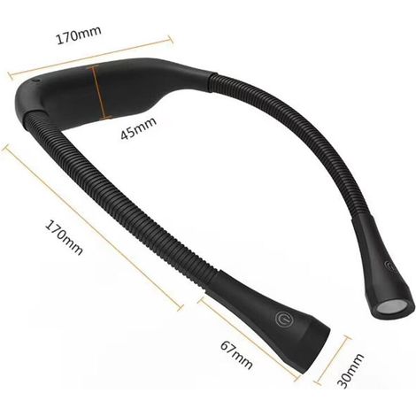 Lampe de lecture de cou (noire), lampe de lecture rechargeable pour le lit, - L (1/4)