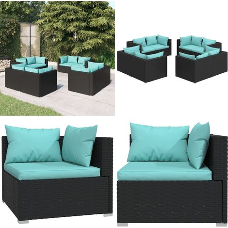 8-tlg. Garten-Lounge-Set mit Kissen Poly Rattan Schwarz - Gartensofas - Lounge Set - Outdoor Möbel - Gartenmöbel - Rattan Gartenmöbel - Home & Living (1/5)