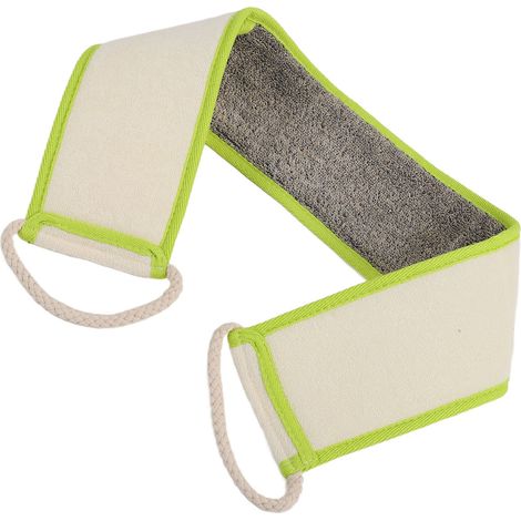 Lot de 2 gants de toilette exfoliants lin vert, serviette de bain double face, élimine les cellules mortes, nettoyage profond, usage dos et corps. (1/5)
