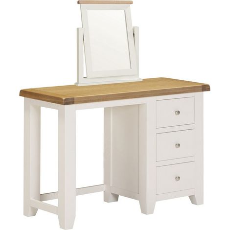 Windsor 3 Drawer Dressing Table & Mirror - L44 x W75 x H107 cm - Ivory/Oak