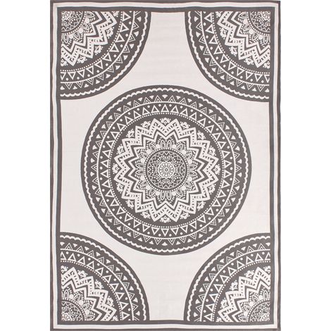 Alfombra redonda moderna para interior exterior patrón oriental 160 x 230 cm gris y beige Nellore (1/5)
