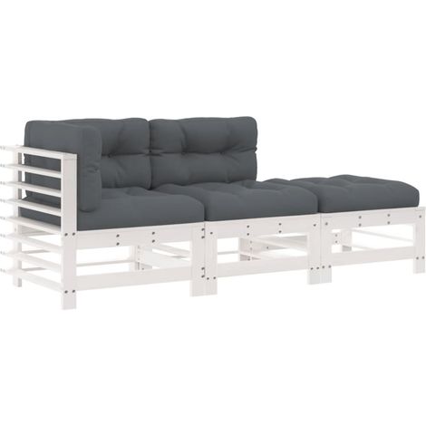Maison Exclusive - Set Divani da Giardino 3pz con Cuscini in Legno Massello Bianco