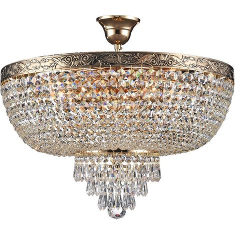 Plafonnier plafonnier lampe en cristal lampe de salon métal doré E27 (1/4)