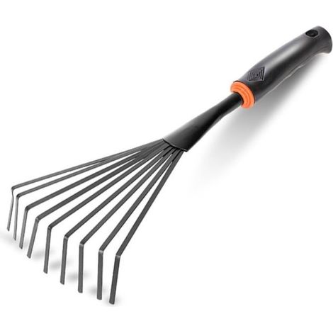 Lawn rake. Flat tines. Removable ergonomic handle. Width: 14.5 cm (1/3)