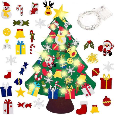 Árbol de Navidad de fieltro para armar con 30 adornos, regalos, decoraciones colgantes hechas a mano. (1/4)