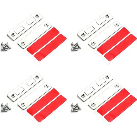 Aimant Porte Placard 4pcs, Loqueteaux Magnétiques Grand Format avec Aimant de Porte Coulissante, Fermeture Porte Coulissante Puissante, Aimant Placard pour Meuble Cuisine et Armoire, Argenté (1/5)