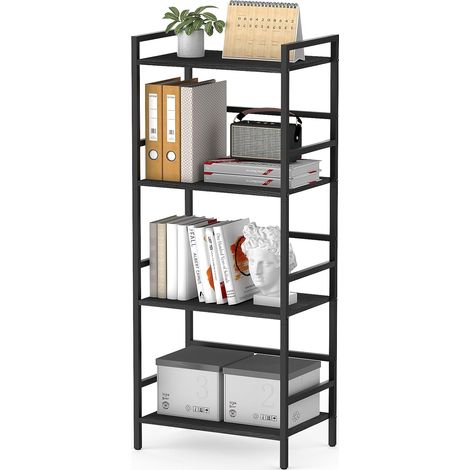Bibliothèque à 4 Étagères, Étagère Debout, Unité de Rangement de Style Industriel avec Étagères en Bois, Étagère Noire pour Salon, Bureau, Chambre, 43 x 28 x 102 cm (1/5)