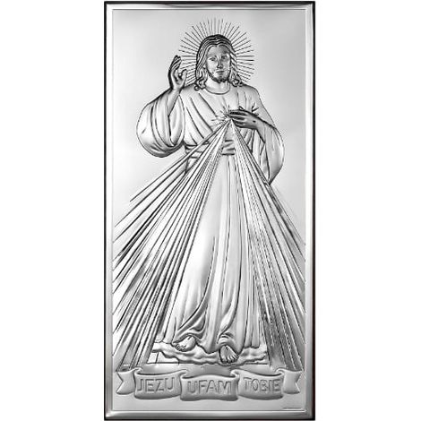 Silberbild vom Barmherzigen Herrn Jesus, Andenken an die Kommunion, Jubiläum, mit Gravur 6443 4,5 x 9 cm (1/5)