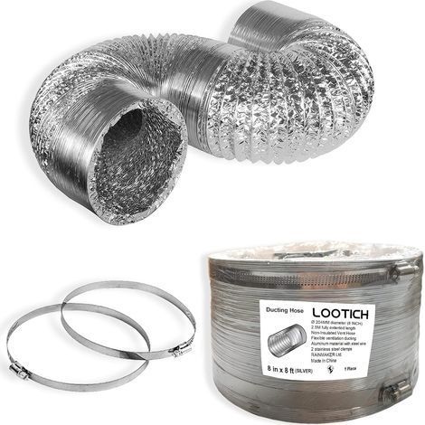 1 Conduit Flexible Aluminium 204mm Longueur 2,5m Kit Raccord Acier Ventilation Salle Bain Cuisine Sèche-linge (1/5)