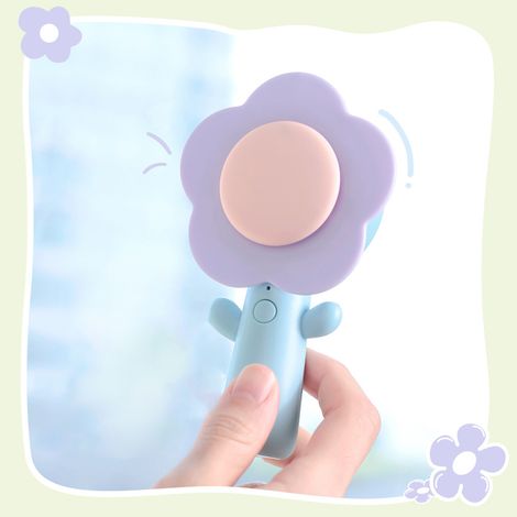 Mini ventilateur portable en forme de fleur, puissant et rechargeable par USB, idéal pour la maison, le bureau ou les voyages (bleu). (1/5)