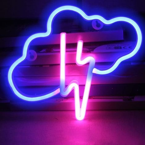 Cloud Lightning Neon Signs, Bolt Applique murale LED murale USB ou à piles pour salon, bar, Noël, chambre d'enfant, salle de jeux Bleu/Rose Cloud Lightning (1/5)