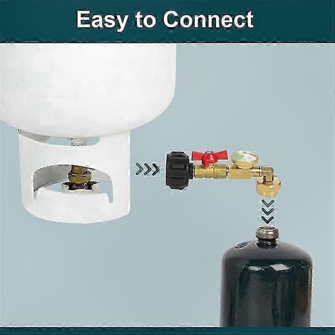 Adaptateur de remplissage de propane avec valve, manomètre et coude à 90° pour bouteilles de 450 g (1 lb) à partir d'une bouteille de 9 kg (20 lb). (1/4)