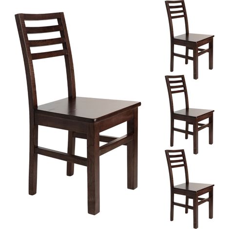 Lot de 4 chaises en hêtre chêne foncé assise bois - LOUISE