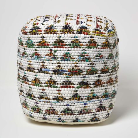 HOMESCAPES Designer Hocker Pouf Würfel Chindi bunt - S