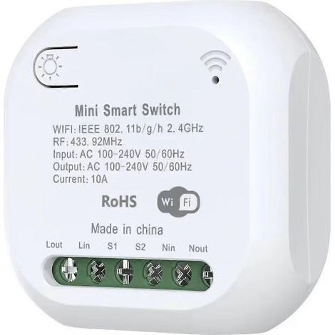 Interrupteur intelligent Wifi Tuya RF433, mini-interrupteurs pour éclairage DIY, contrôle sans fil, relais intelligent, disjoncteur domestique, compatible avec Alexa et Google Home. (1/5)
