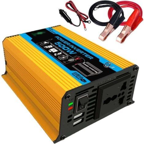 Onduleur de voiture 300 W, 12 V CC à 220 V CA, convertisseur de puissance pour véhicules, avec adaptateur de chargeur de voiture double USB CA 4,2 A (jaune) (1/4)