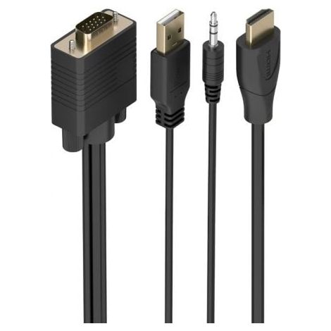 Cable Conversor Aisens A115-1007 SVGA Macho - USB Macho - Jack Macho/ HDMI Macho/ 1m/ Negro