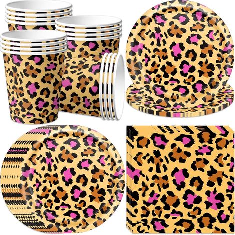 Set Vaisselle Papier Léopard - 16 Personnes - Assiettes Gobelets Serviettes - Fête Anniversaire Safari (1/5)