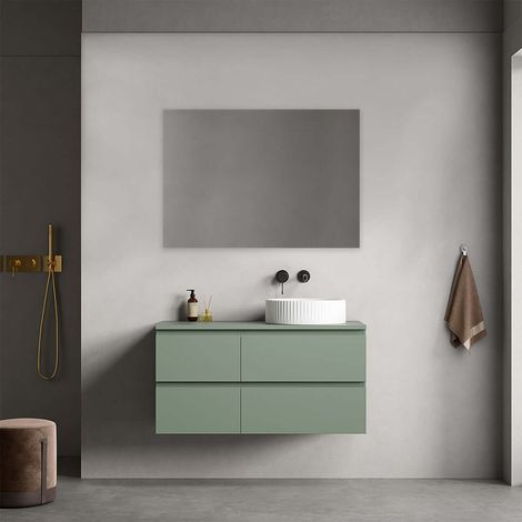 Mobile bagno sospeso reversibile 100 cm Verde Salvia per Lavabo d'appoggio Specchio Quadro - Fiji Paint Top (1/4)