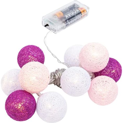 10 guirlande lumineuse, led blanc chaud, minuterie intégrée, boules coton 3,5 cm, intérieur (1/5)
