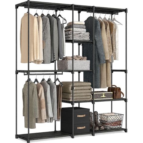dressing, armoire ouverte, étagères et barres à vêtements, portant, système modulaire flexible, noir (1/5)
