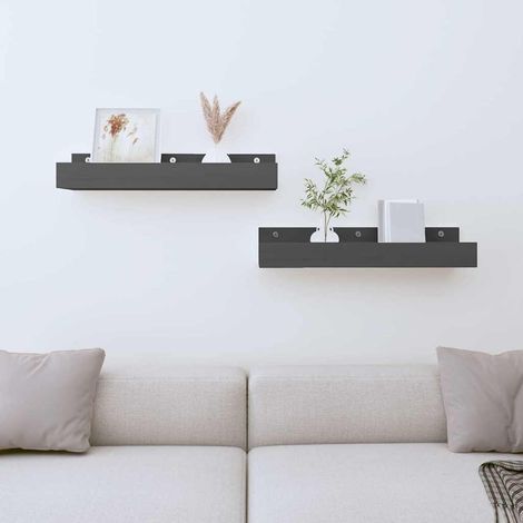 vidaXL Estantes de pared 2 uds madera maciza de pino gris 50x12x9 cm (1/5)