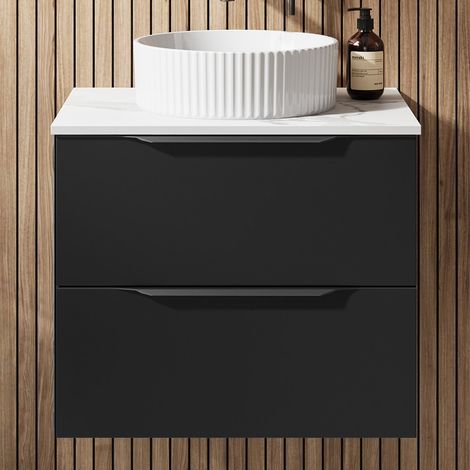 600mm Countertop Bathroom Vanity Unit Basin Wall Hung Furniture Soft Close Black (1/5)
