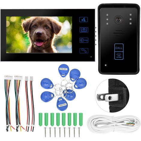 Kit Interphone Vidéo Filaire 7 Pouces TFT Tactile Sonnette avec Visite Noir IR Vision Nocturne Alimentation 100-240V (1/5)