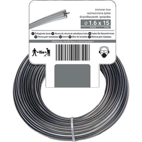 Fil de coupe pour débroussailleuse - Profil étoile - 1,6 mm x 15 m (1/2)