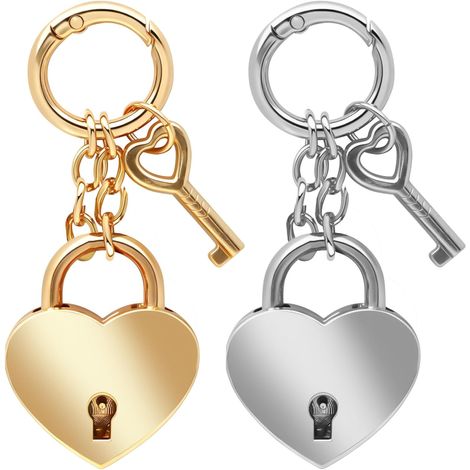 Set of 2 heart-shaped pendants, gold and silver, handbag charms, women's fashion accessories, pretty decorative keychains, suitable for backpacks and handbags (1/5)