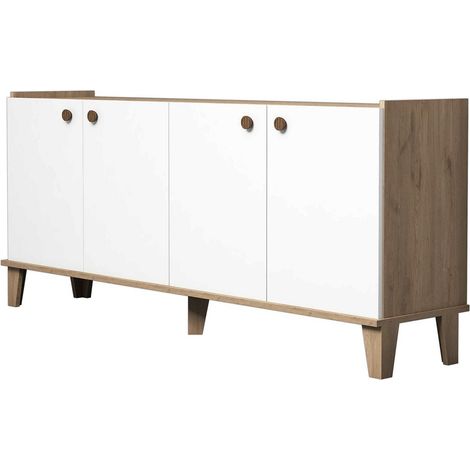 CALICOSY - Buffet 4 portes décor chêne et blanc L180 cm - Summer (1/5)