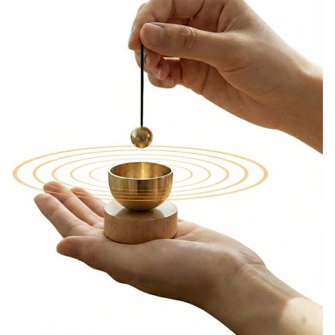 Cuenco tibetano de madera - conjunto de campanillas de viento de latón puro - yoga y meditación - timbre de puerta de madera de haya (1/3)