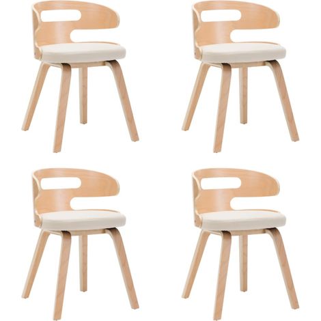 Chaise de salle à manger bois courbé clair et simili cuir beige Laetitia - Lot de 4 (1/5)