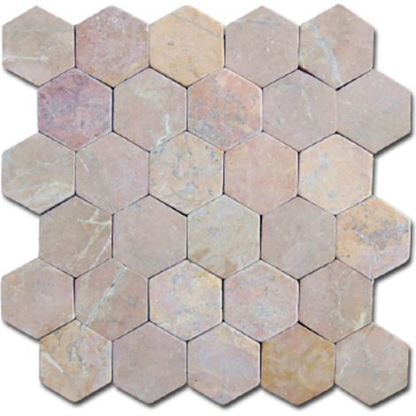 Pegane – Plaque de mosaïque en marbre naturel rose 33 x 33 cm – Pour mur et sol – Traitement anti-humidité – Idéal pour douche intégrée (1/2)