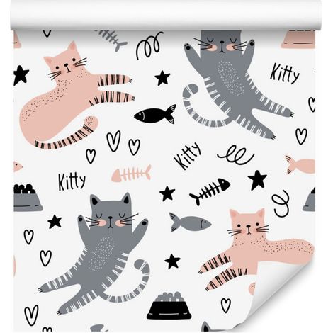 Papier peint chatons mignons style scandinave pour salon et chambre 50x1000 cm (1/5)