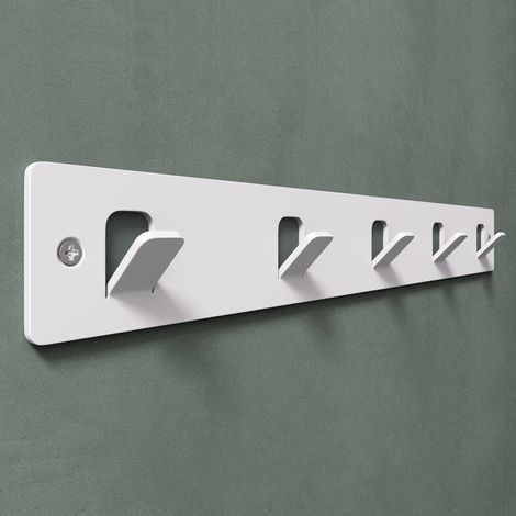 Mai & Mai Kleiderhaken ohne Bohren Wandgarderobe Wandhaken mit 5 Haken Garderobenleiste Garderobenhaken 40cm Weiß Stalo-14 (1/5)