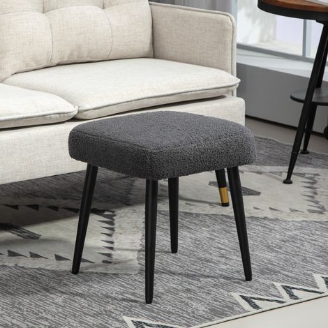 Tabouret avec repose-pieds, assise rembourrée aspect cachemire, pieds en acier, 42 x 42 x 44 cm, gris foncé (1/5)